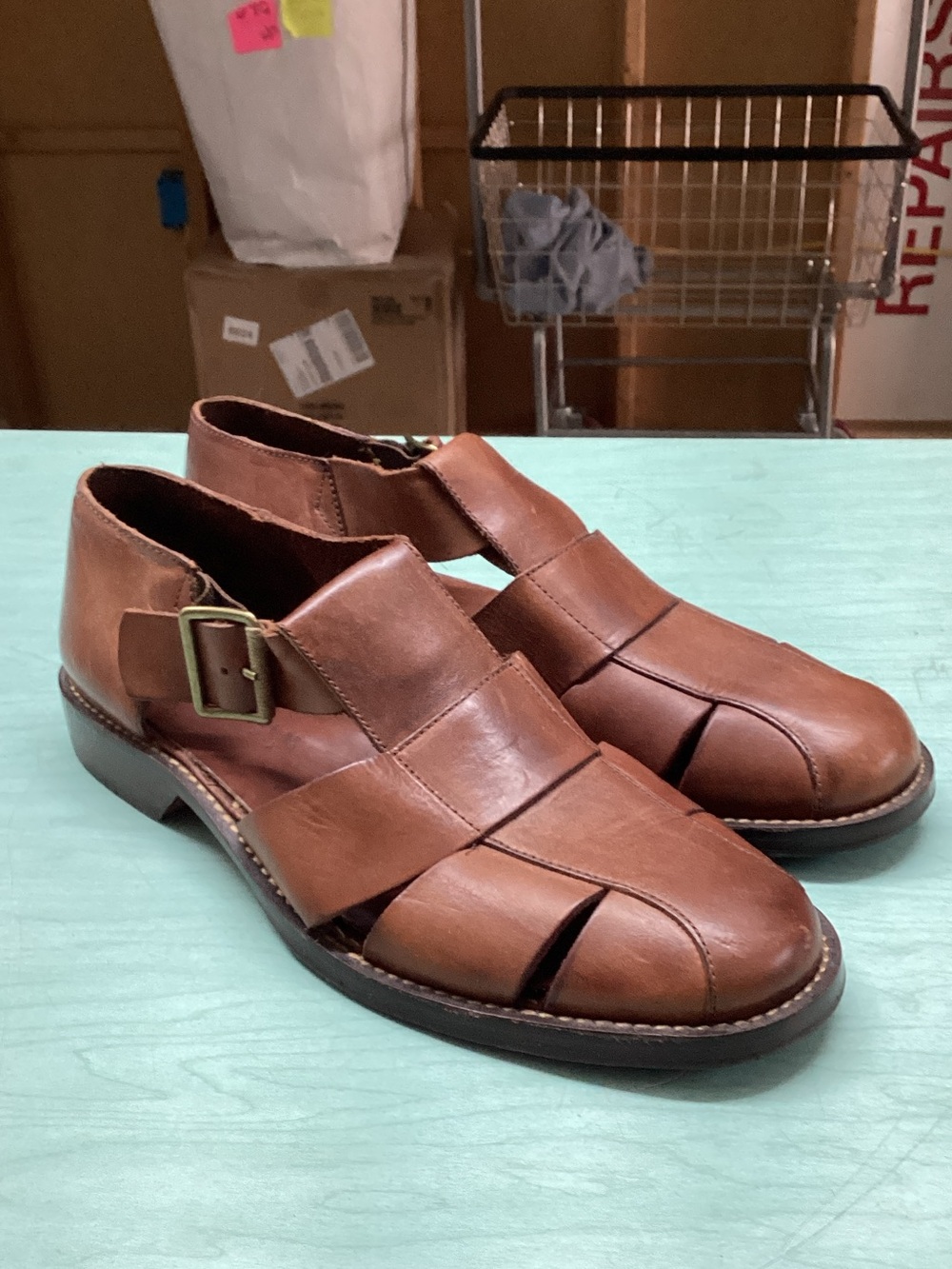 Cole Haan Men's Tan Brown Leather Fisherman Slip-On Loafers with Side Buckle